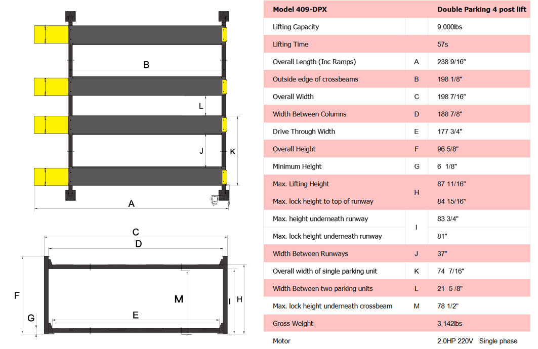 AMGO 409-DPX 9,000lb Double Parking Four Post Lift