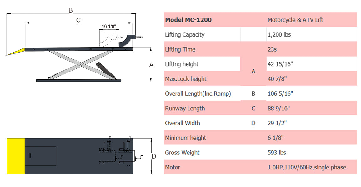 AMGO MC-1200 Motorcycle Lift