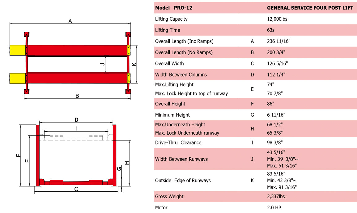 AMGO PRO-12 12,000lb Service Four Post Lift