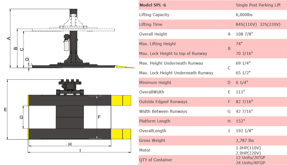 AMGO SPL-6 Single Column Parking Lift