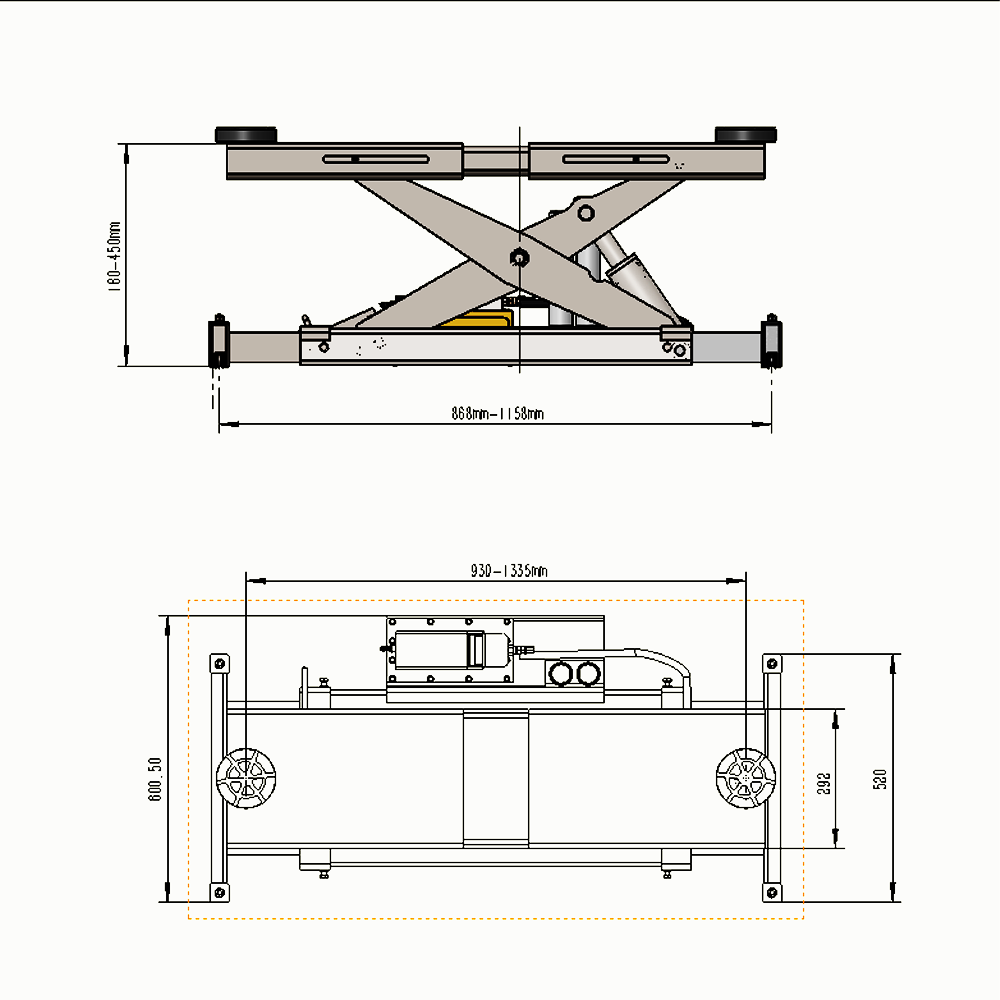 KATOOL KT-RJ70 7000lbs Rolling Jack diagram