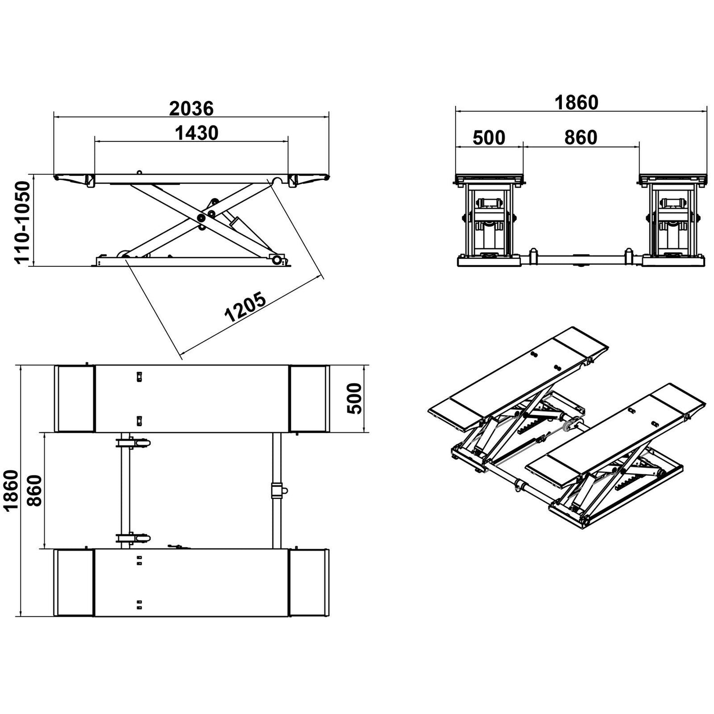 KT-X80 8,000lb Katool Scissor Lift drawing