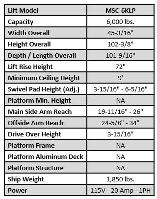 iDEAL MSC-6KLP 6,000lb Mobile Column Portable Lift