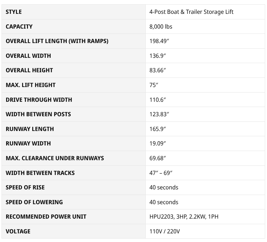 Olympic HDMBL-9 9,000 lb. Portable Boat & Trailer Storage Four Post Lift