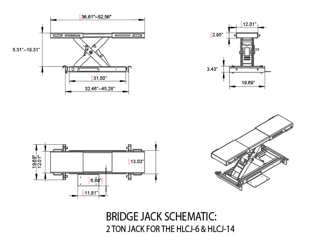 Olympic HLCJ-6 6,000 lb. Center Bridge Jack diagram