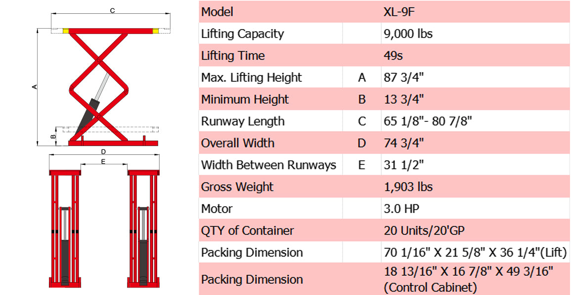 xl-9f specifications amgo scissor lift