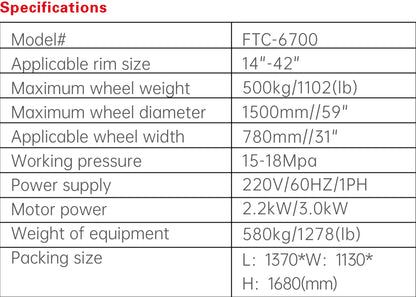 Fortisky FTC-6700 Fully Automatic Truck/Bus/Light Truck/Car Tire Changer