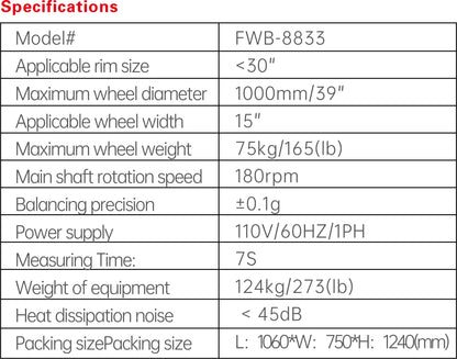 Fortisky FWB-8833 3D Wave Radar Wheel Balancer Dynamic Display Screen w/ Laser Light