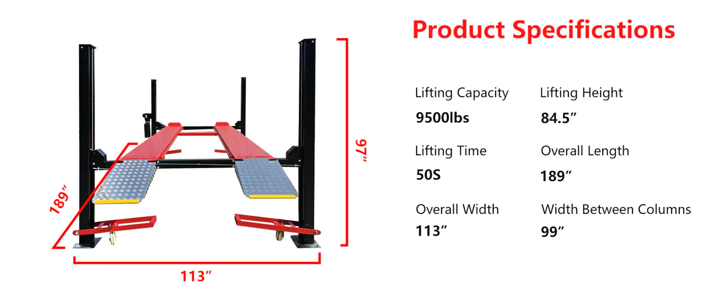 Katool KT-4H950 9500lbs Four Post Lift