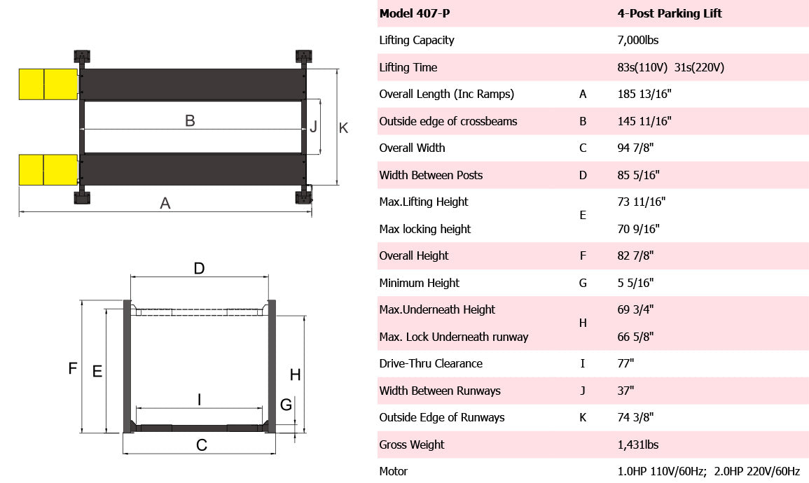 AMGO 407-P 7,000lb Storage Four Post Lift