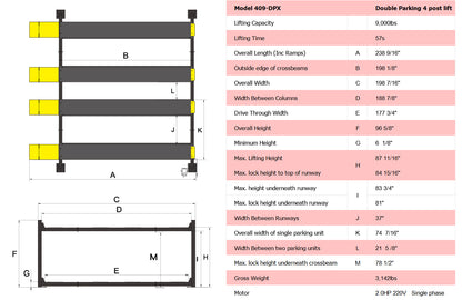AMGO 409-DPX 9,000lb Double Parking Four Post Lift