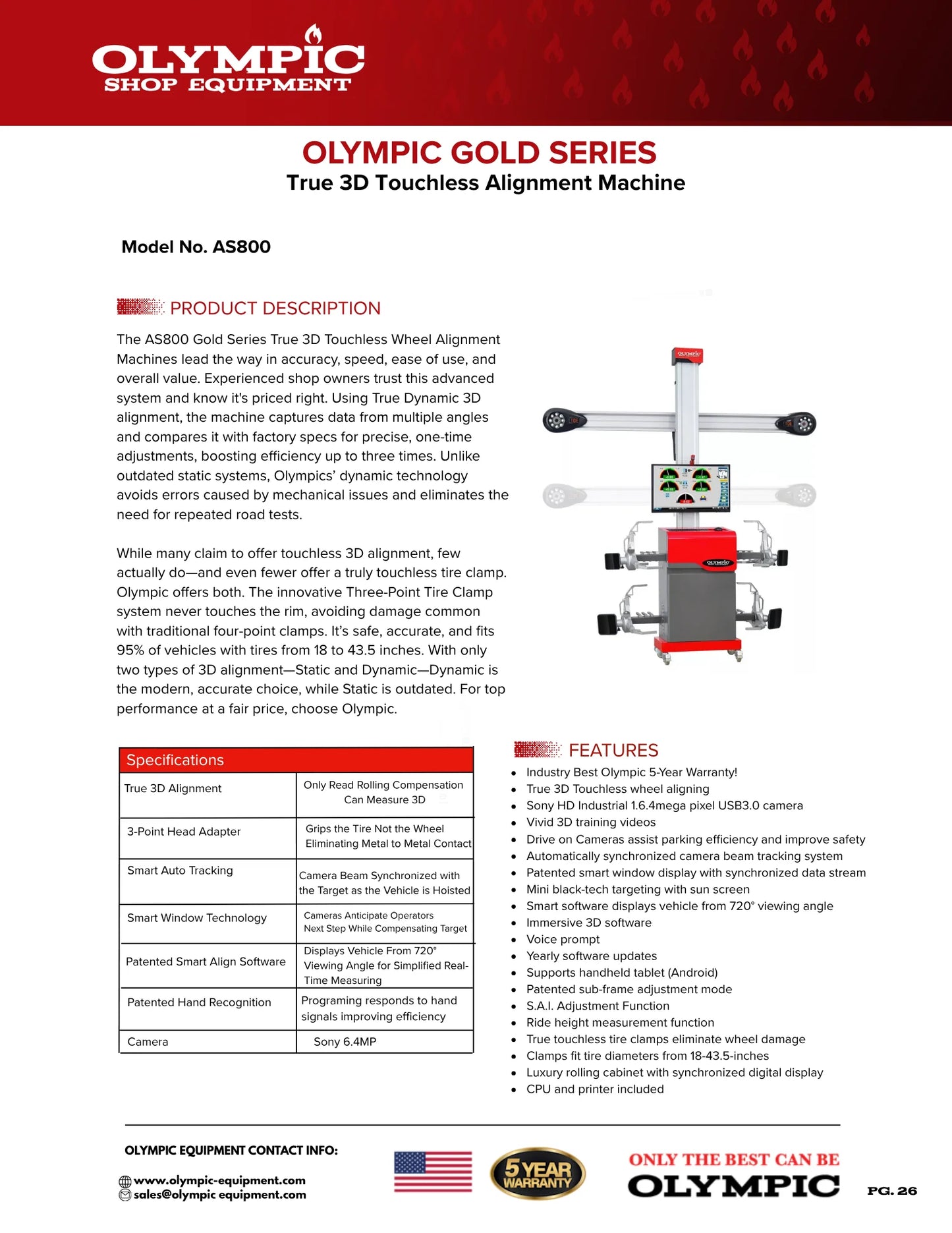 Olympic AS800 True 3D Touchless Alignment Machine