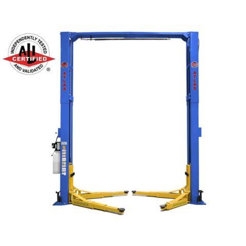 Atlas PVL12 two post lift that shows the Ali certification sticker
