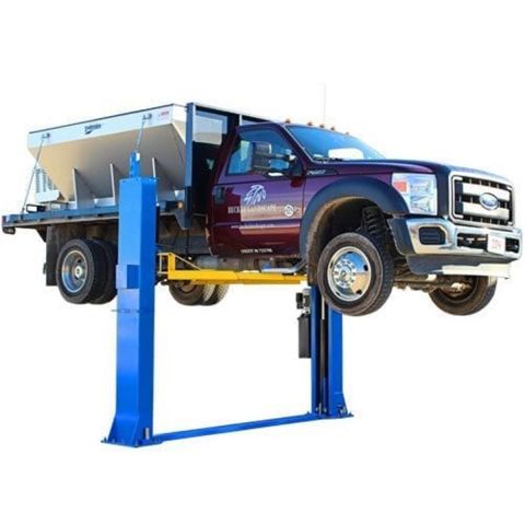 Atlas bp12000x 12k capacity two post lift lifting a commercial vehicle