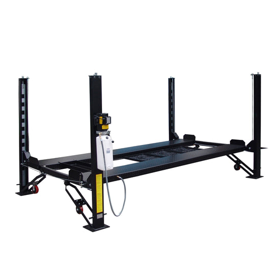 Tuxedo 8,000lb Four Post Storage Lift Extended Length / Height - FP8K-DX-XLT (With Poly Casters, Drip Trays, Jack Tray)