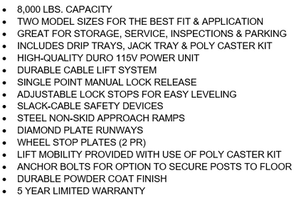 Tuxedo FP8K-DX Deluxe Four Post Lift With Casters, Drip & Jack Tray