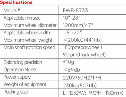 Fortisky FWB-5733 Fully Automatic Truck/Car Wheel Balancer w/Lifting Cart
