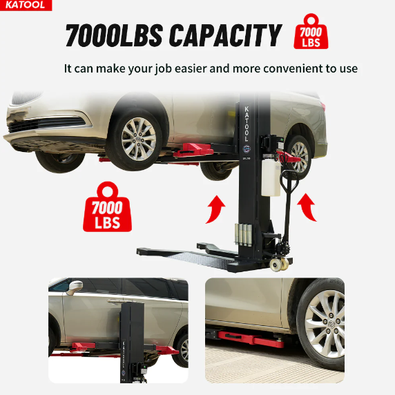 Car lift with 7000 lbs capacity and Katool branding on a white background
