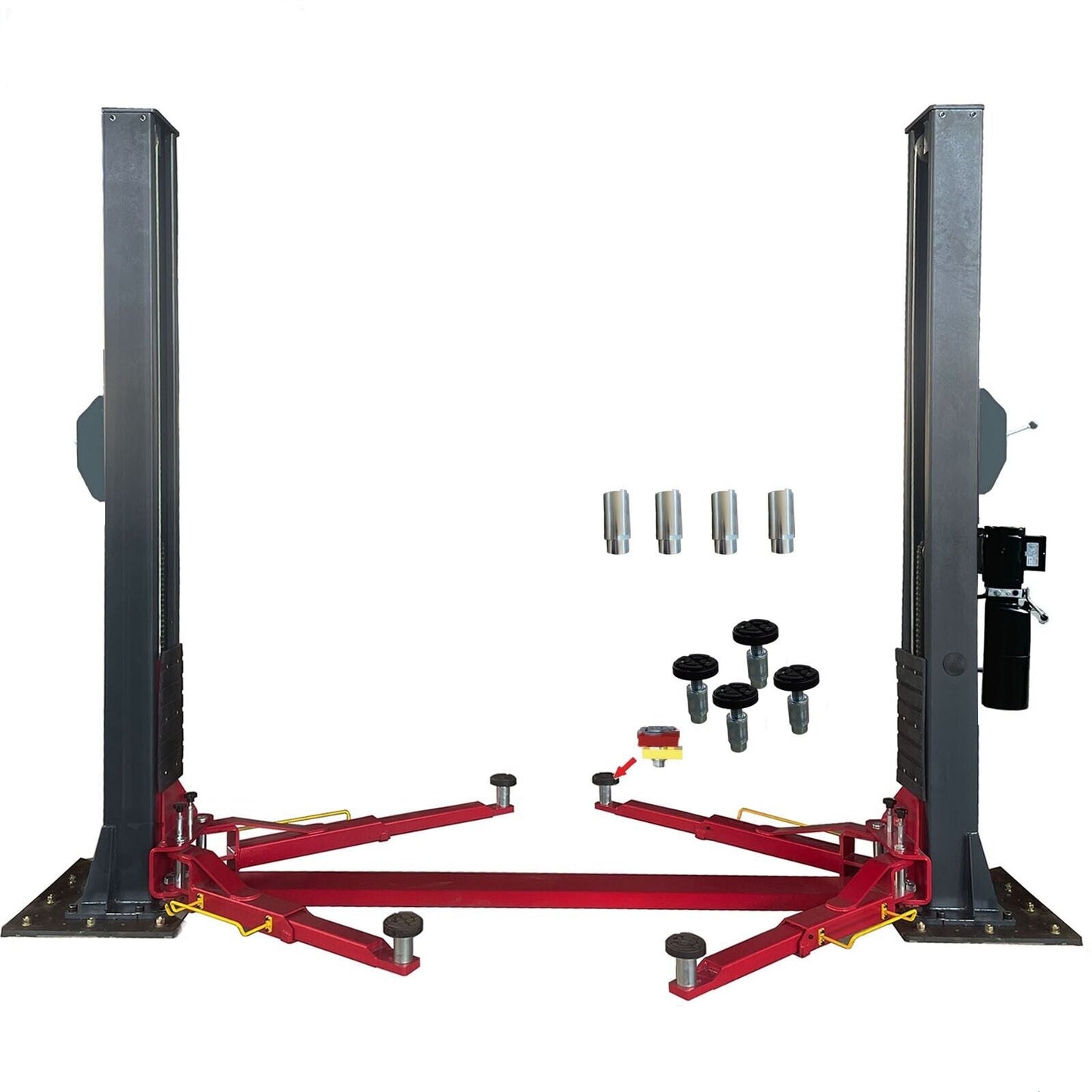 KT-H120D Katool 12,000lb Two Post Lift with accessories shown in background