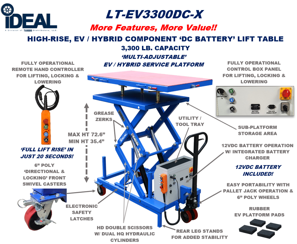 iDeal Lift Table EV Battery / DC Battery Operated 3,300lb Capacity - LT-EV3300DC-X