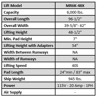 Tuxedo MR6K-48X 6,000lb Mid Rise Scissor Lift