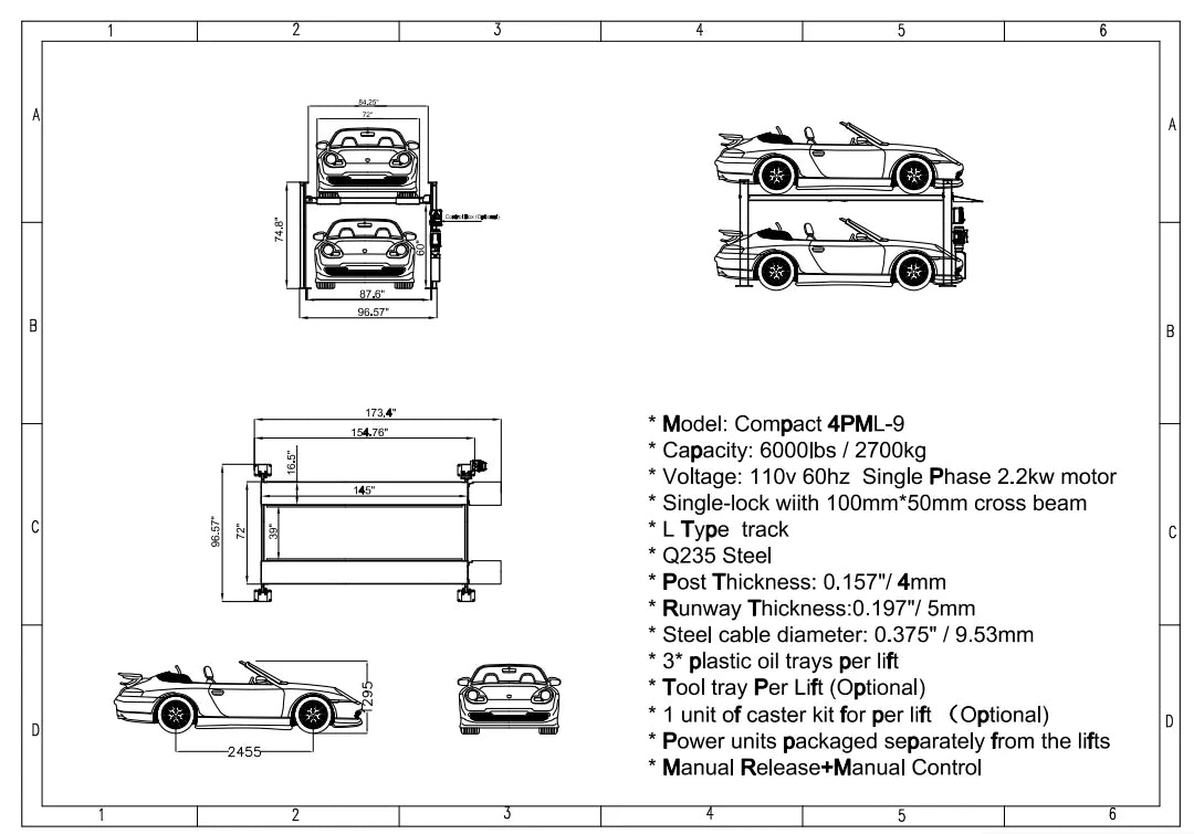 Olympic 4PC-6 6,000 lb. Compact Portable Maintenance & Storage Lift