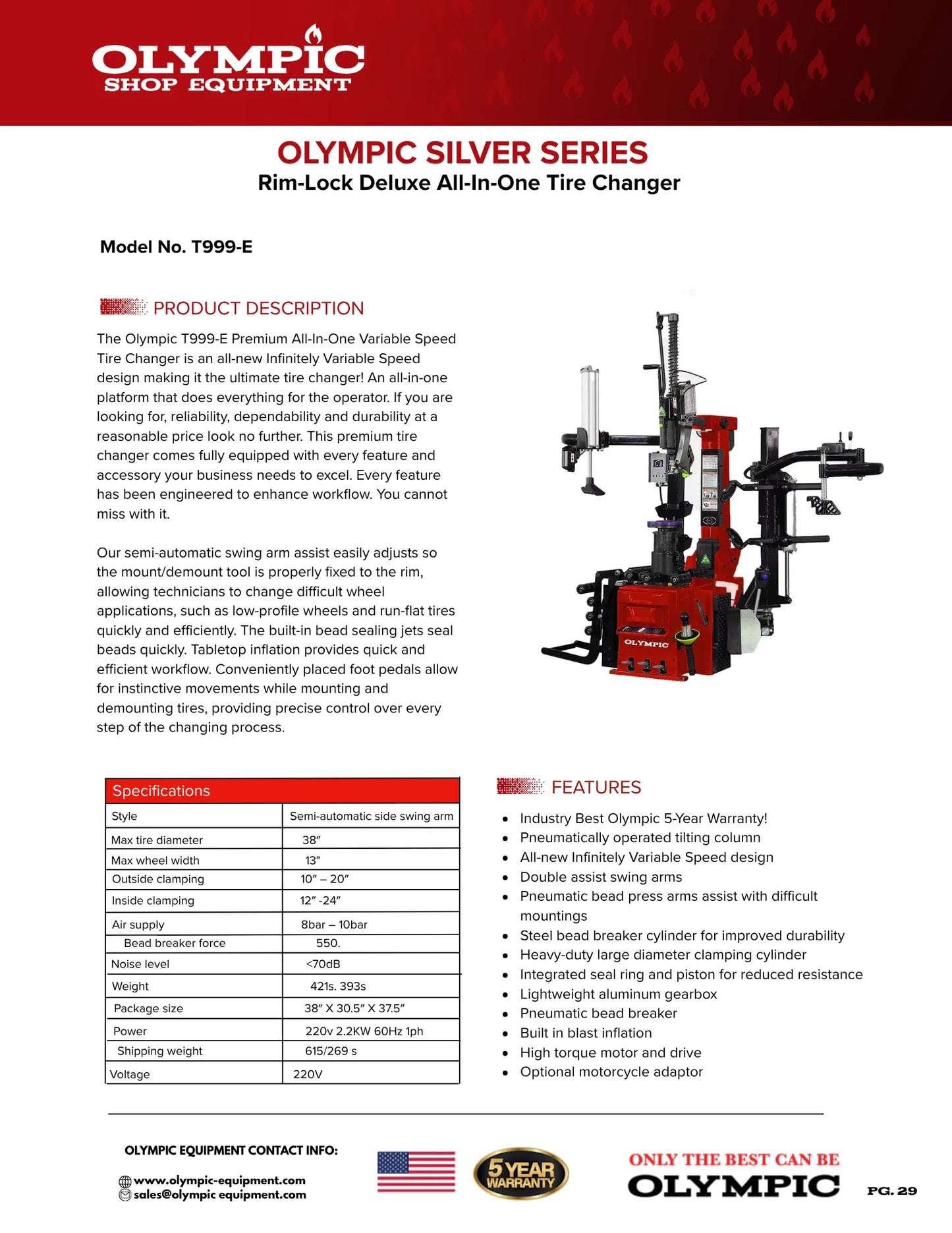 Olympic T-999E Rim-Lock Deluxe All-In-One Tilting Tire Changer