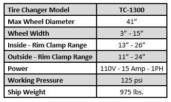 Tuxedo TC-1300 Tilt Back Tire Changer