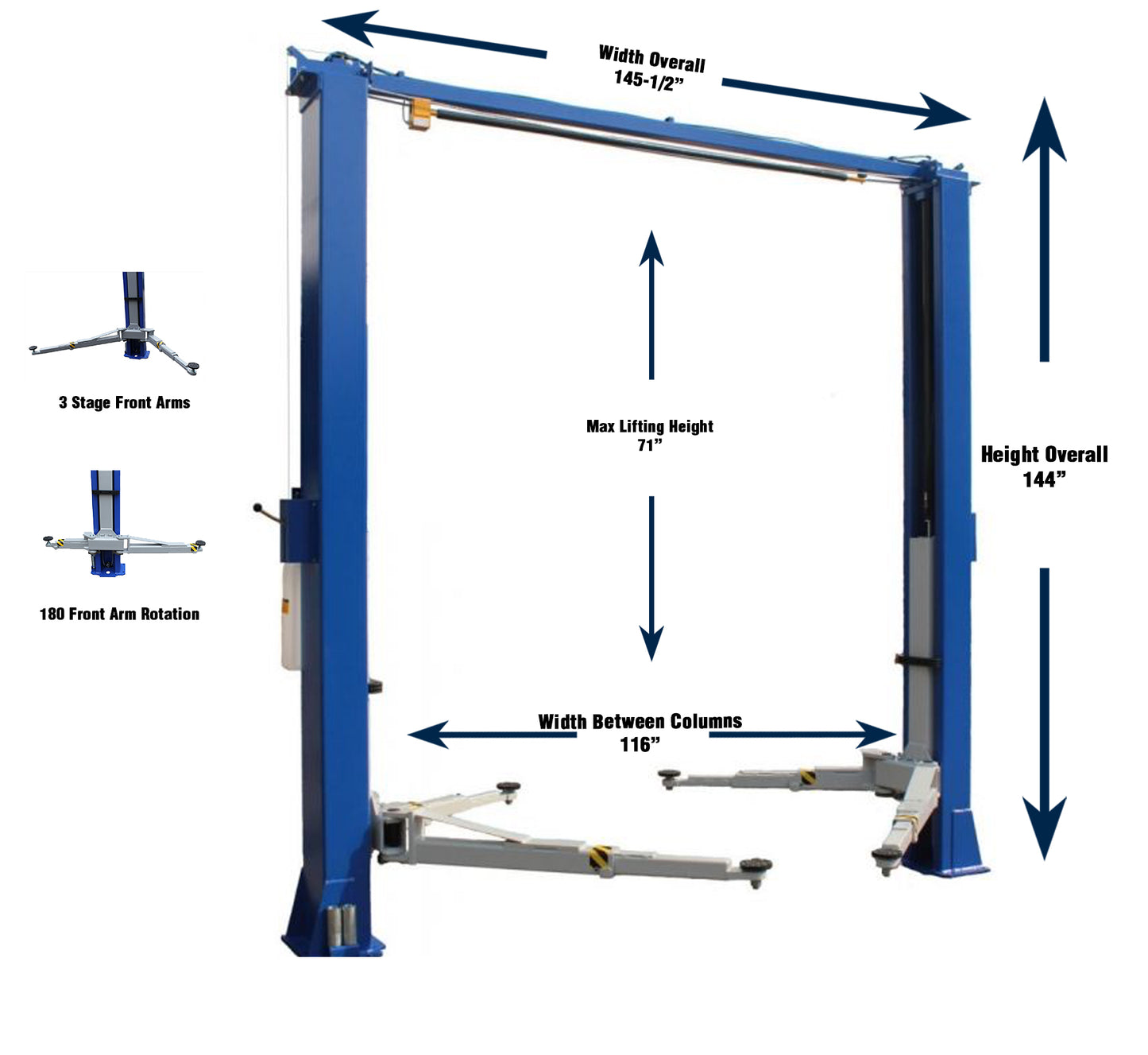 iDEAL TP10KAC-DX ALI Certified 10,000lb Clear Floor Two Post Lift - Bi-Symmetric Arms