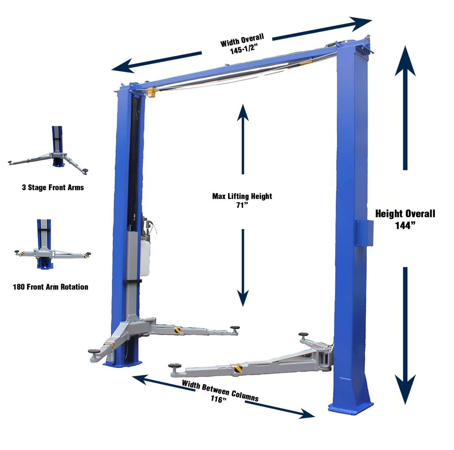 Tuxedo TP11KC-DX 11,000lb Two Post Lift - Bi-Symmetric Arms