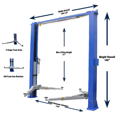 Tuxedo TP11KC-DX 11,000lb Two Post Lift - Bi-Symmetric Arms
