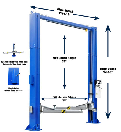 iDEAL TP12KSC-DX ALI Certified 12,000lb Clear Floor Two Post Lift
