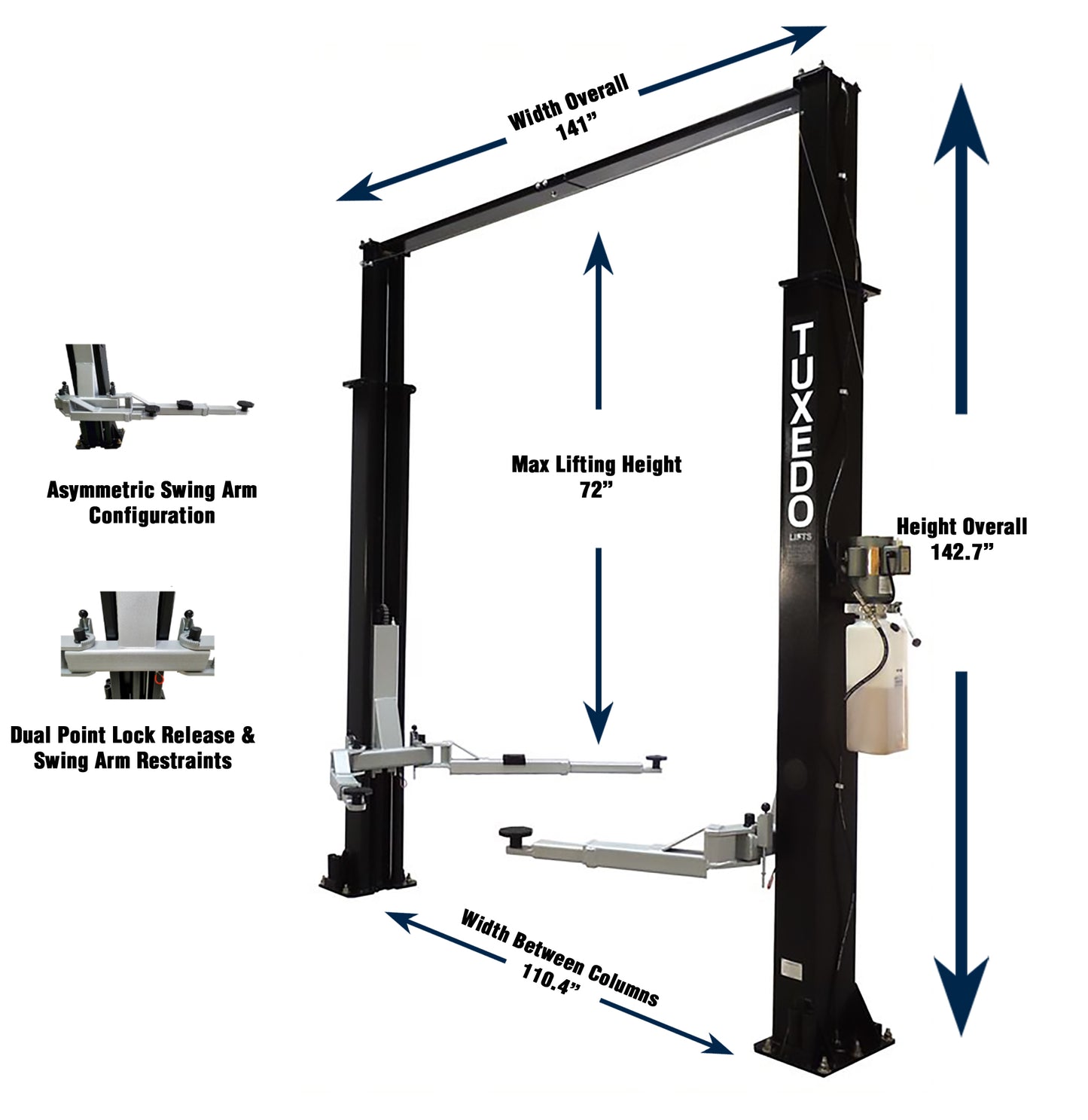 Tuxedo TP9KAC-TUX Clear Floor 9,000lb Two Post Lift