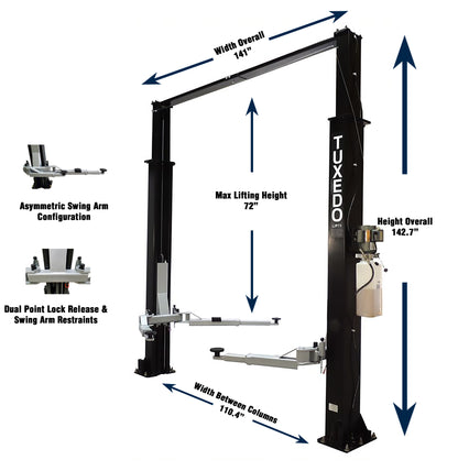 Tuxedo TP9KAC-TUX Clear Floor 9,000lb Two Post Lift