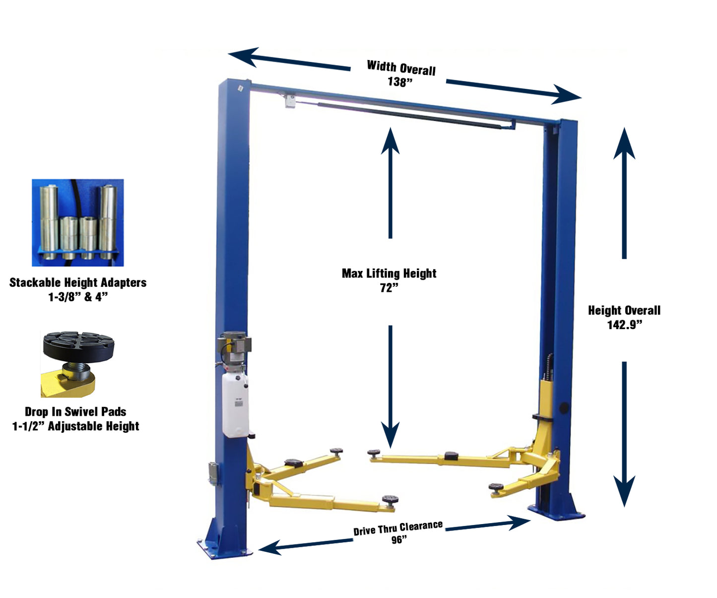 Tuxedo TP9KACX 9,000lb Clear Floor Two Post Lift - Asymmetric