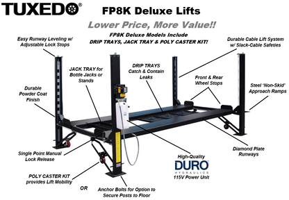 Tuxedo FP8K-DX-XLT 8,000lb Deluxe Four Post Lift - Extra Length / Height