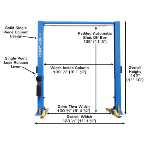 Atlas 9OHSC Overhead Two Post Lift 9,000 lb. Capacity