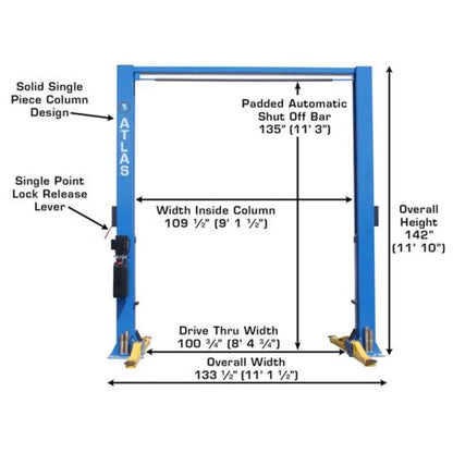 Atlas 9OHSC Overhead Two Post Lift 9,000 lb. Capacity