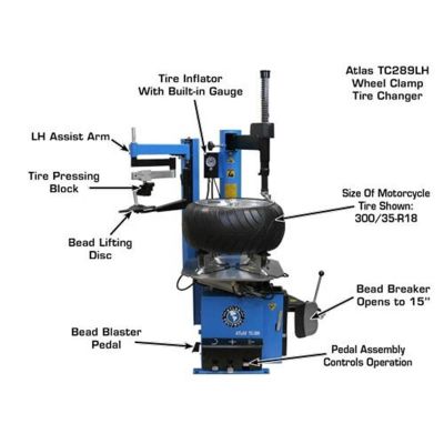 Atlas TC289LH Extra Large Rim-Clamp Tire Changer with Left Hand Assist Arm