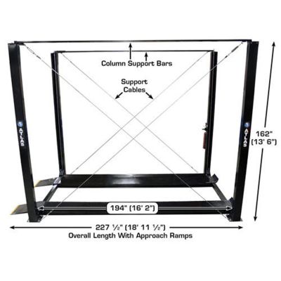 Atlas PRO7000ST Super Tall 4 Post Lift 7000 lb. Capacity that shows the specs of the car lift