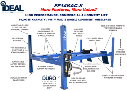 iDeal 14,000lb Four Post Alignment Lift - FP14KAC-X (Cable Pull)