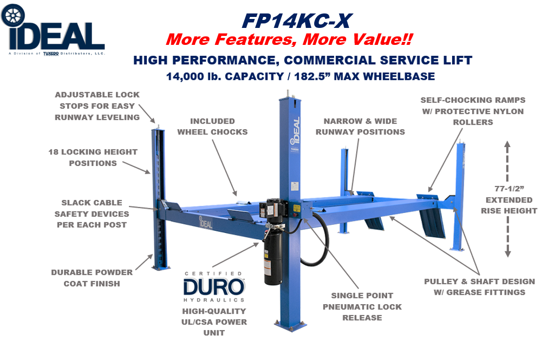 iDeal FP14KC-X 14,000 lb Four Post Service Lift