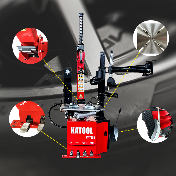 katool KT-T850 Tire changer with zoomed in components 