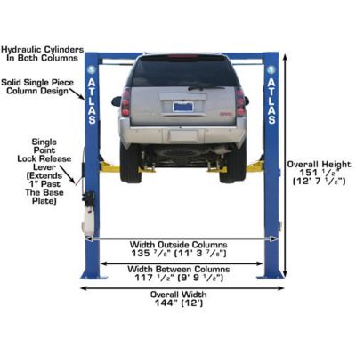 Atlas OHX10000X Commercial Grade Extra Tall 2 Post Lift 10,000 lb. Capacity