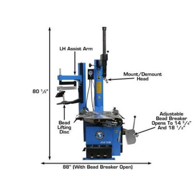 Atlas TC289LH Extra Large Rim-Clamp Tire Changer with Left Hand Assist Arm