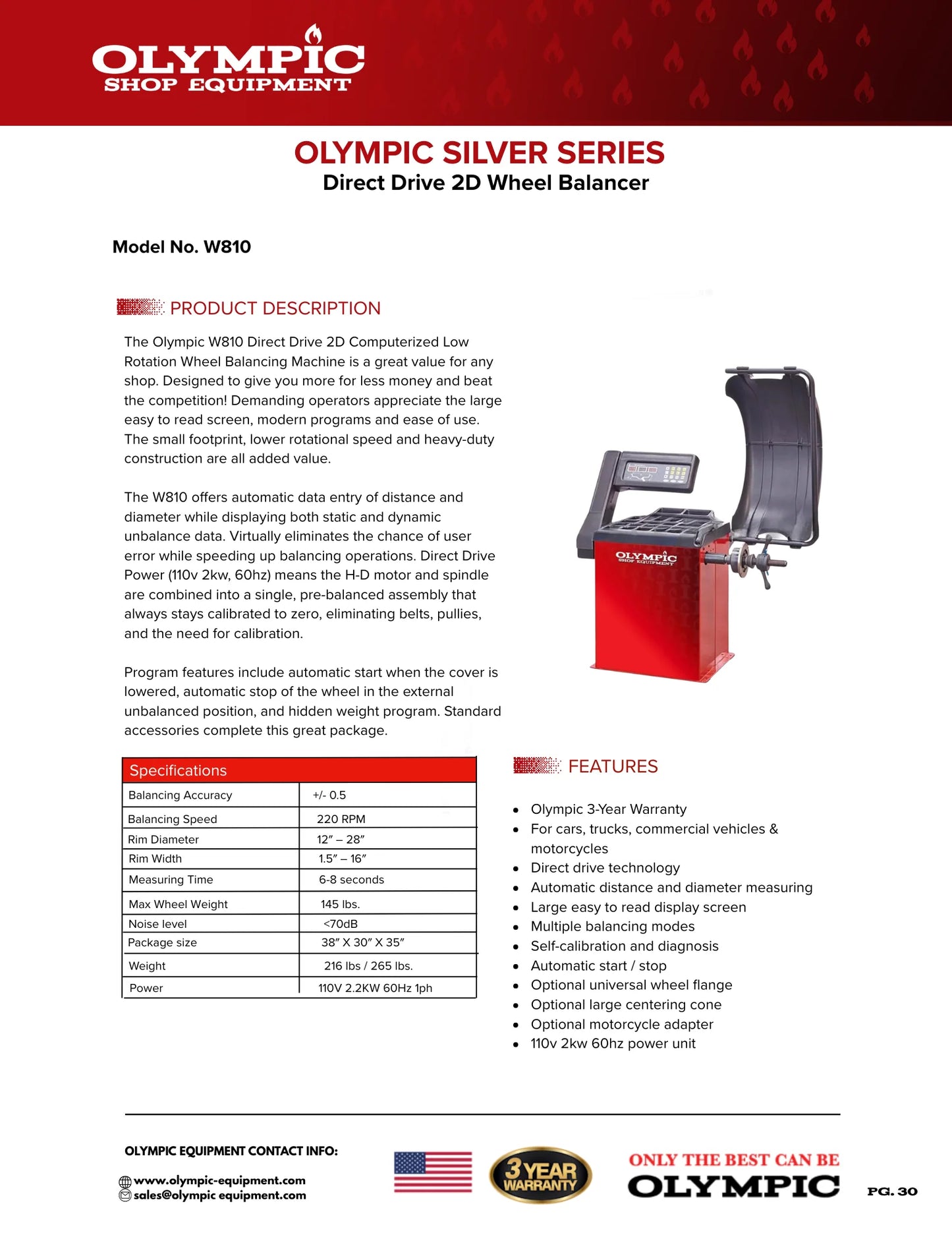 Olympic W810 Direct Drive 2D Wheel Balancer